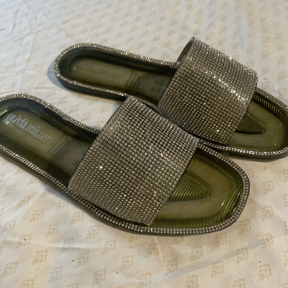 Olivia Miller Glittering Silver Slide Sandals